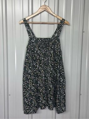 Natural Life Black Floral Tie Front Cotton Mini Dress Boho Cottagecore Size XS